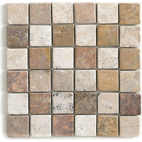 Pegane – Plaque mosaïque en marbre naturel multicolore – 30 x 30 cm – Pour mur et sol – Épaisseur 0,9 à 1 cm – Poids 5 kg (1/2)