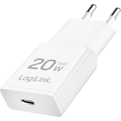 Cargador rápido LogiLink USB-C GaN de 20 W PD PPS para smartphone y tablet (blanco) (1/5)