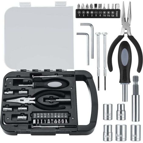 Coffret à outils complet de 22 pièces, boîte à outils, mallette à outils portable, avec jeu de tournevis de précision, idéal pour le bricolage.