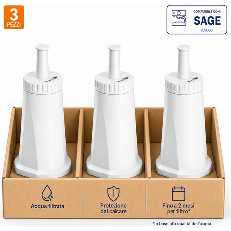 Mutital 3 Filtri Acqua per Macchine da Caffè Sage, Compatibili con BES008 / SES008, Barista Express, Barista Pro, Barista Touch, Oracle e Oracle Touch – Cartucce Filtranti di Ricambio (1/5)