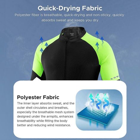 Basic-Radtrikot für Herren, langes Radtrikot mit durchgehendem Reißverschluss und reflektierenden Streifen, leicht.