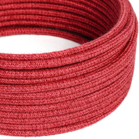 Creative-Cables Cavo elettrico rivestito in juta, Rosso Ciliegia RN24, 3 x 0,75 mm², 10 m, Rotondo, juta