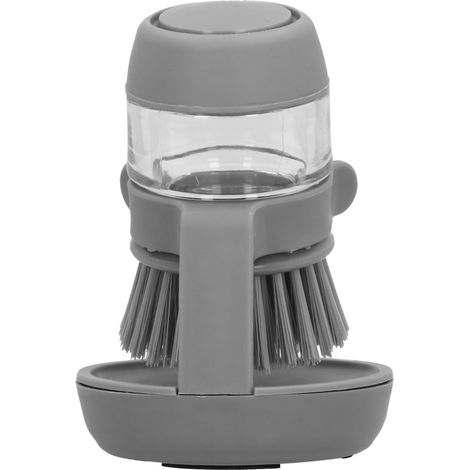 Brosse à vaisselle liquide automatique, grattoir dégraissant non gras, outil de nettoyage cuisine anti-taches, manche ergonomique, gris (1/5)