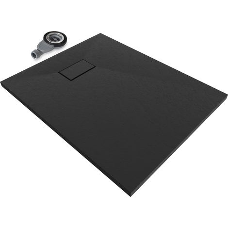 i-flair schwarze SMC Duschwanne – 26 mm flach inkl. Ablaufgarnitur mit Deckel 100x70 cm (1/5)