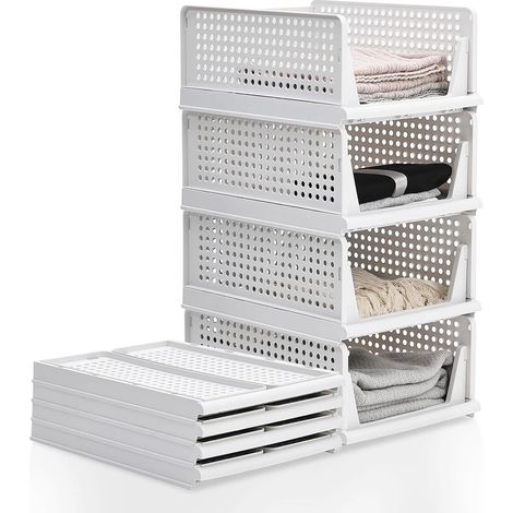 Boîte de rangement pliable en plastique blanc - 18,5 x 33,3 x 42 cm, idéale pour ranger vêtements, jouets, chaussures et plus encore. Empilable grâce à ses rails coulissants. (1/5)