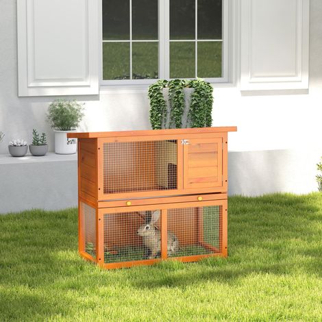 Clapier à lapin cage à lapin 2 étages plateau coulissant rampe et toit ouvrant 90L x 45l x 80H cm (1/5)