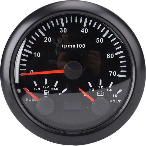 Tachimetro da 85 mm, indicatore livello carburante, voltmetro 8-16 V, 3 3/8 pollici in 1, contagiri da 7000 giri/min, retroilluminazione a 7 colori per camion e auto, nero. (1/4)