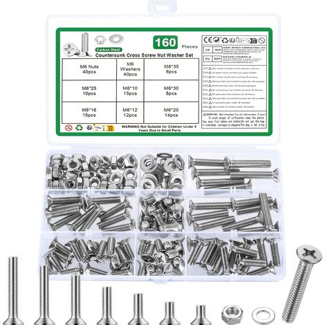 160 Pcs Vis M6 Boulons Et Écrous Set, Vis Tete Plate, Visserie (1/5)