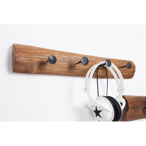 Garderobe Wand Teak Holz Metall 50 cm Braun Industrie Stil Vintage Wandgarderobe