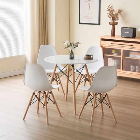 Daisy 80cm Round Dining Table White with 4 White Chairs