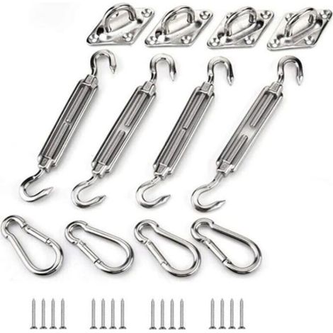 1 Kit Fixation Voile d'Ombrage, Acier Inoxydable, Vis Tension M5, Pour Triangle Carré Rectangle, Extérieur Jardin (1/4)