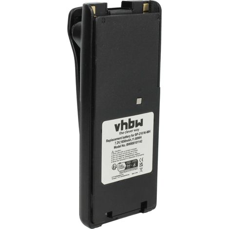 vhbw Batterie remplacement pour Icom BP-210N, BP-211, BP-210, BP-209N, BP-209 pour radio talkie-walkie (1650mAh, 7,2V, NiMH) - avec clip de ceinture