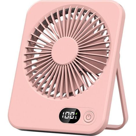 Mini ventilador de escritorio portátil, 5 velocidades, motor sin escobillas, funcionamiento silencioso, inclinación de 180°, color rosa. (1/5)
