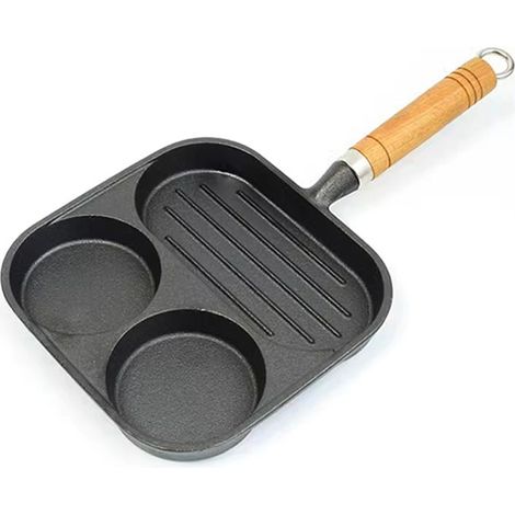 Quadratische Grillpfanne mit Antihaftbeschichtung, 3-teilig, vielseitig einsetzbar, zum Frühstück, zum Braten von Spiegeleiern, für den Herd, aus Gusseisen (1/5)