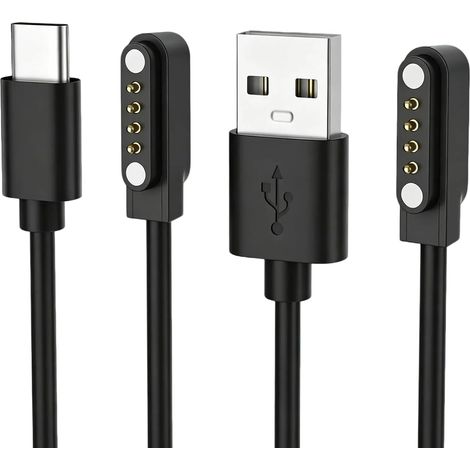 2 Câbles de Charge pour PLAUD Note Pro, 1 USB-A + 1 USB-C avec Connecteur Magnétique, Charge Rapide, Compatible avec Enregistreur Vocal IA, Câbles de Remplacement 1 m, Noir (1/5)