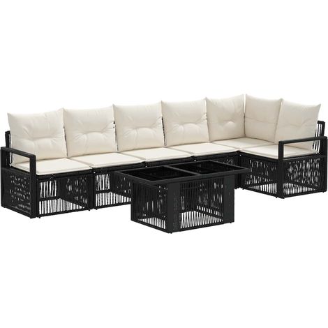 Conjunto de sofás de jardín 7 uds. Negro y Blanco Crema vidaXL (1/5)