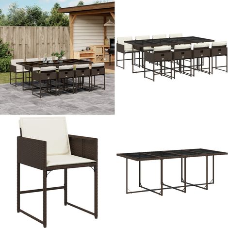 9-tlg. Garten-Essgruppe mit Kissen Braun Poly Rattan - Gartentisch - Gartenmöbelset - Esstisch - Gartenlounge - Outdoor Möbel - Home & Living (1/5)
