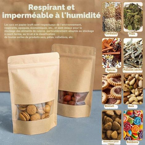 Sac Kraft Avec Fenêtre - 100 Pièces - Papier Brun - Fermeture Zip Réutilisable - Stockage Café Et Ali DVD INTERACTIF - DVD EDUCATIF (1/5)