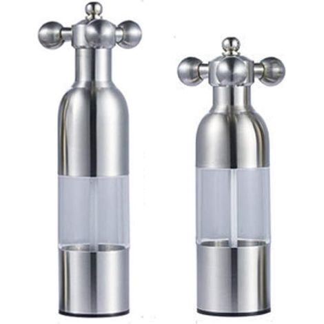 MINKUROW Set mit 2 Pfeffermühlen, einstellbare Salz- und Pfefferstreuer, Edelstahl-Pfefferstreuer, 304 Edelstahl-Handmühle, Gewürzpulverflasche (1/5)