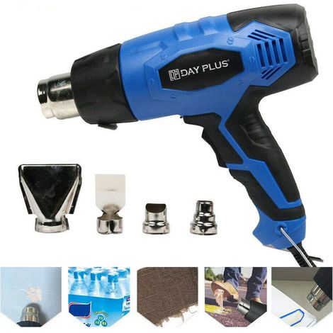 Ensemble de pistolet à air chaud-Pistolet à air chaud professionnel 2000W, température réglable 300-600℃, 4 buses avec grattoirs, adaptées au bricolage, tuyaux en PVC rétractables,etc.