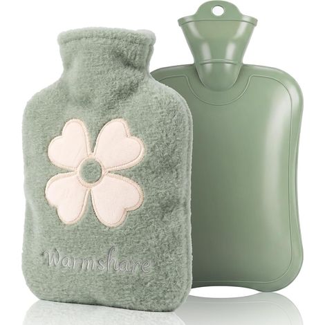 Bouillotte avec housse douce, anti-fuite, 1 l, bouillotte portable, moelleuse, petite bouillotte de lit, cadeau pour hommes et femmes (1/5)