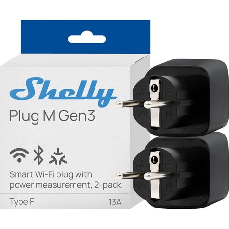 SHELLY PLUG M GEN3 NOIR - PRISE CONNECTÉE MATTER ET WI-FI, 13A (3000W) TYPE F, AVEC MESURE DE CONSOMMATION ÉLECTRIQUE, COMPATIBL