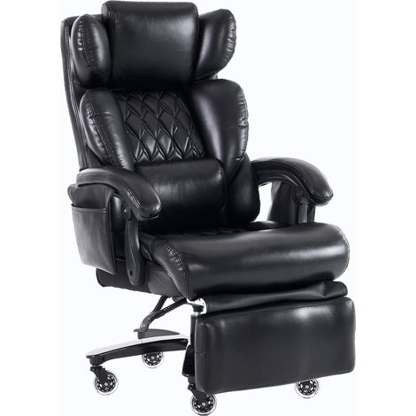 001-XXL Fauteuil de bureau ergonomique, fauteuil de direction avec fonction massage et chauffage, cuir PU, repose-pieds, pivotant à 360°, dossier réglable, jusqu'à 150 kg, pour bureau et télétravail ( (1/5)