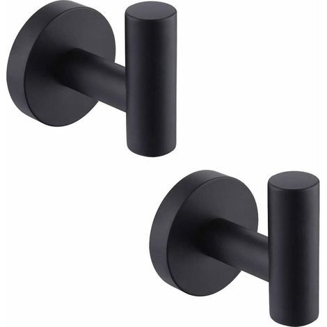 Ganchos para toallas de baño de montaje en pared, acero inoxidable SUS304 negro mate, perchero, soporte para toallas, almacenamiento, 2 piezas (1/5)