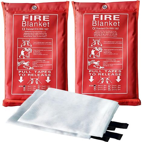 Lot de 2 couvertures d'extinction d'incendie d'urgence 101,6 x 101,6 cm en fibre de verre ignifuge pour la survie – Extincteur résistant à la chaleur pour bureau, maison, cuisine, barbecue, camping, (1/5)