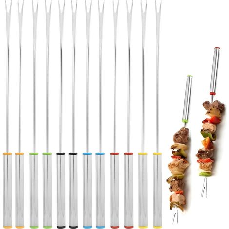 Lot de 12 Fourchettes à Fondue en Acier Inoxydable 24cm Pics à Fondue avec Marquage Couleur pour Appareil a Savoyarde Bourguignonne Chocolat (1/5)