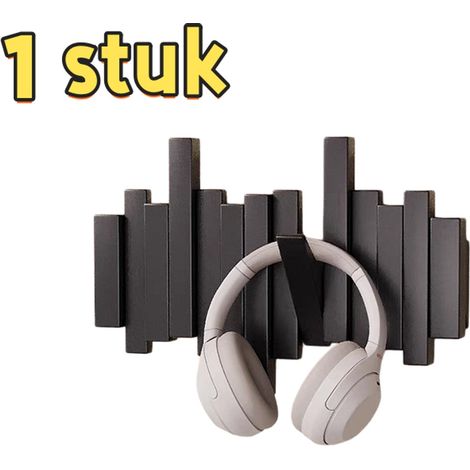 Porte-manteau mural en forme de piano avec 4 crochets, décoration moderne avec crochet magnétique et couvercle pliable, 28,8 x 20,8 cm, noir (1/5)