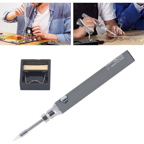 Fer à souder portable sans fil rechargeable USB, outil de réparation de fer à souder, outil de marquage à chaud, outil de décalcomanie/pyrographie plastique, gris. (1/5)