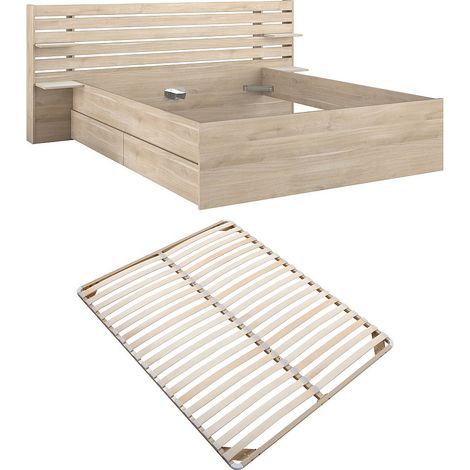 Letto 180 x 200 cm Con vani portaoggetti Naturale + Rete  - TENALIA