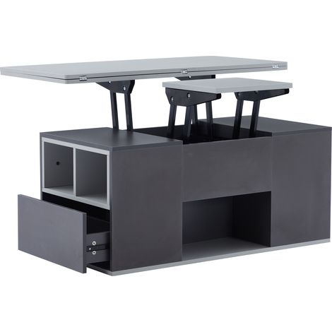 Table basse relevable multifonction 100x51cm, plateau réglable, gris foncé et gris clair, avec 2 tiroirs, meuble de salon moderne (1/5)
