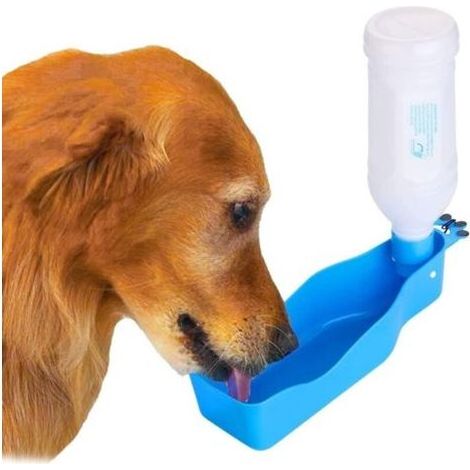 Bouteille d'eau pour chien pour marcher avec sangle debout distributeur de boisson portable pour animaux de compagnie avec bol attaché pour voyage - bleu 12 oz (1/4)