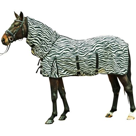 105 cm, Blanc/Noir (1291): Couverture en filet coupe-vent complète avec cache-cou et sangles Modèle Zebra