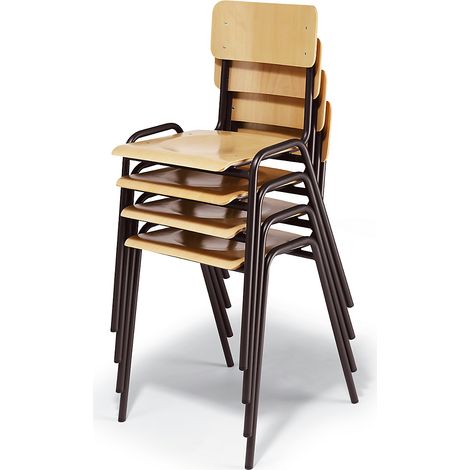 Chaise empilable en contreplaqué de hêtre – Lot de 4 – Hauteur 830 mm – Largeur 450 mm – Piétement en acier peint époxy – EKO