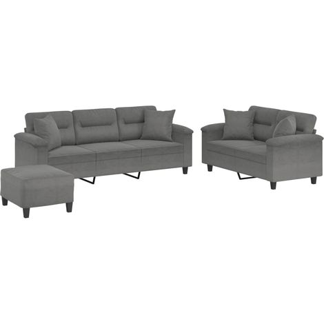 Maison Exclusive - Set Divani 3 pz con Cuscini Grigio Scuro in Tessuto Microfibra