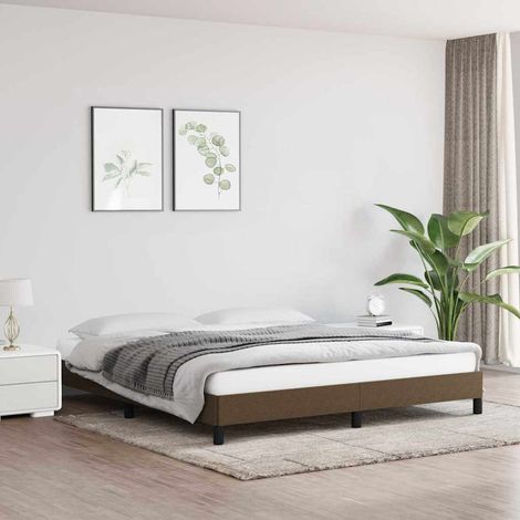 Cadre de lit sans matelas marron foncé 160x200 cm tissu (1/5)