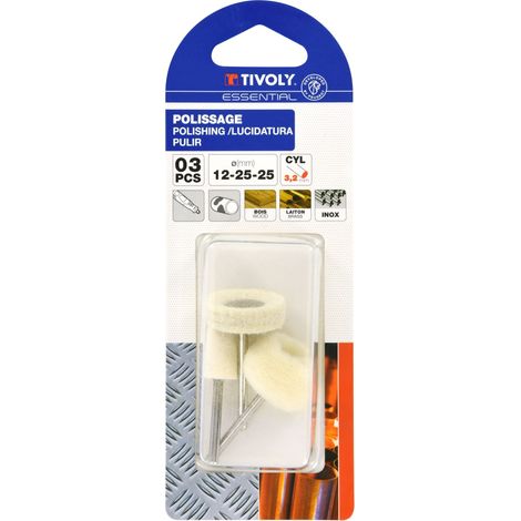Tivoly - 3 Mini-Spazzole Feltro Ø12-25-25 mm (pennello, taglio, circolare) - Asta Ø3 mm - Adatte all'uso su mini trapano tipo Dremel (1/2)