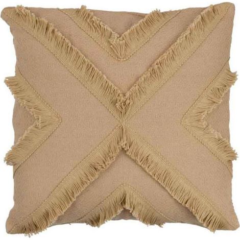 Coussin Déco "Croix Franges" 43x43cm Beige (1/2)