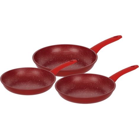 Ensemble de poêles à frire forgées revêtement en marbre Rouge 3 pièces Herzberg HG04807-RED