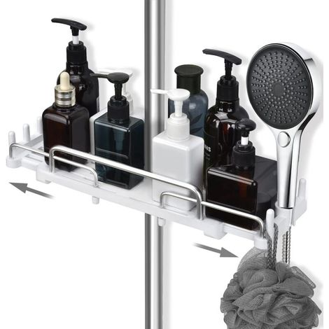 32-48cm Telescopic Shower Shelf, 18-25mm Shower Rail Storage Shelf (White)