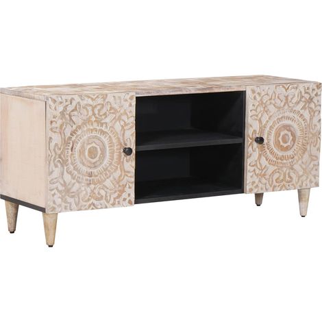 Mobile TV Bianco 105 x 33,5 x 46 cm Legno di mango massello vidaXL