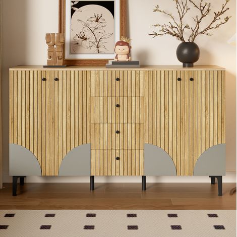 MEUBLIV Credenza contenitore in legno 160x36x94 cm effetto legno – 4 ante e 4 cassetti (1/5)