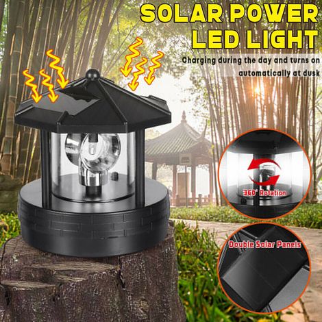 Phare à énergie solaire, tours de fumée solaires rotatives à LED décoratives, lumière solaire étanche IP 44 LED pour jardin, pelouse, patio, noir (1/4)