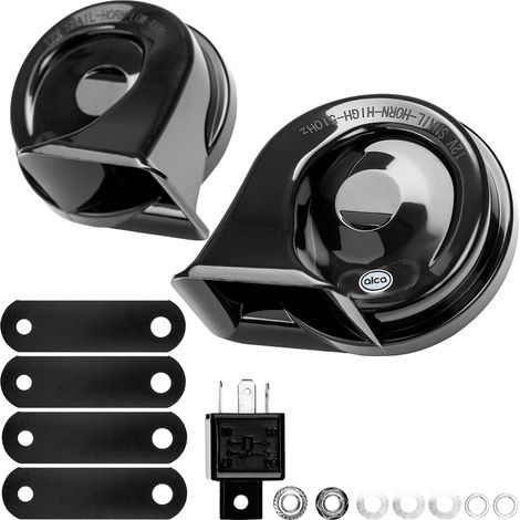 alca® Hupe Hoch-Tief 12 V elektrisch 480 Hz / 410 Hz Frequenz 110 dB laut schwarze Farbe universell für viele Fahrzeuge EU-zertifiziert