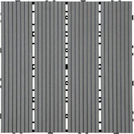 Carrelage de sol extérieur, aspect bois pour balcon/terrasse, structure 3D - gris, 30x30cm (1/3)
