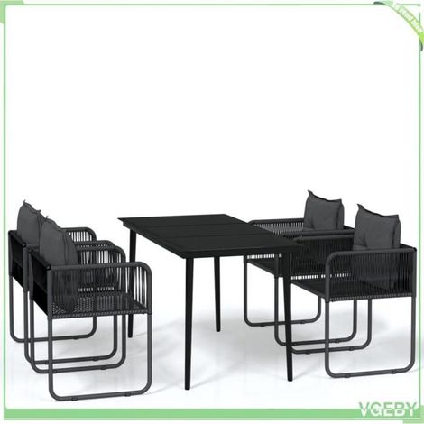 Ensemble à manger de jardin - FAFEICY - 3099085 - Noir - Table verre 140x70x74 cm - 4 chaises résine tressée (1/5)