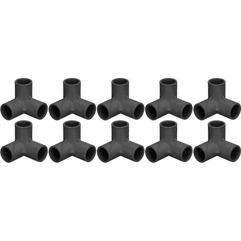 10 Stück 3-Wege-Rohrverbinder aus PVC-Kunststoff, T-Stück, Winkel, Eckverbinder, 25 mm Innendurchmesser, Schwarz